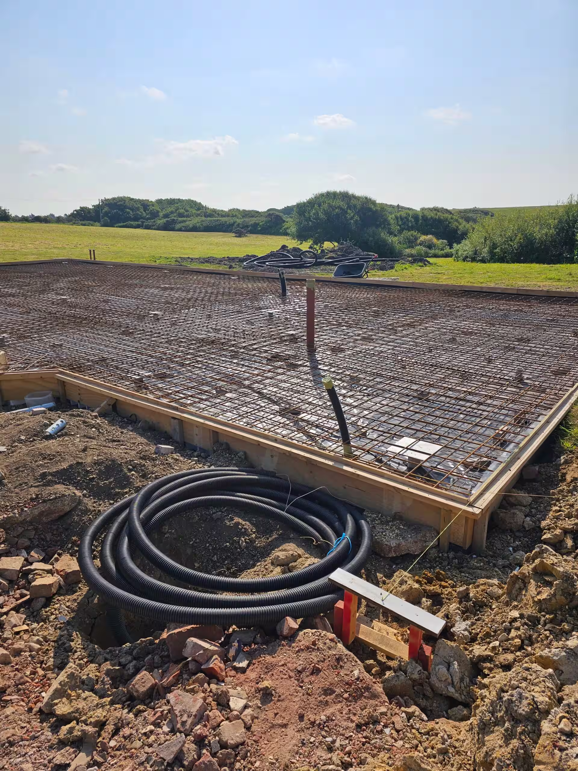 Reinforced foundation prepared for concrete pour